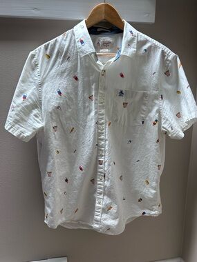 Original Penguin White Short-Sleeve Button-Down with Ice Cream Motif